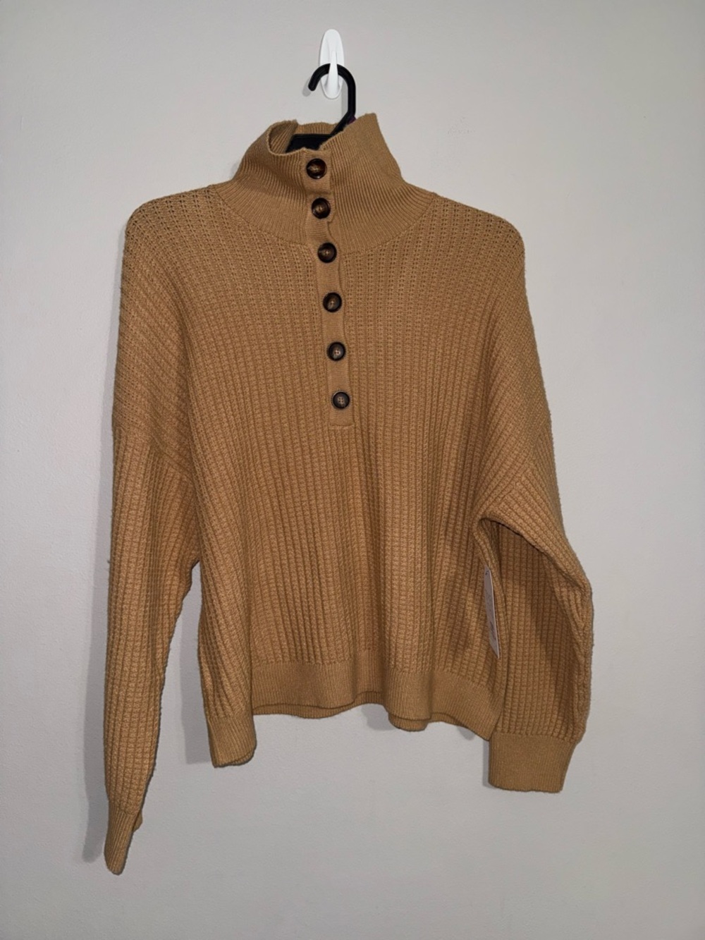 Time and Tru Women’s Half-Button Mock Neck Sweater - Camel XXL